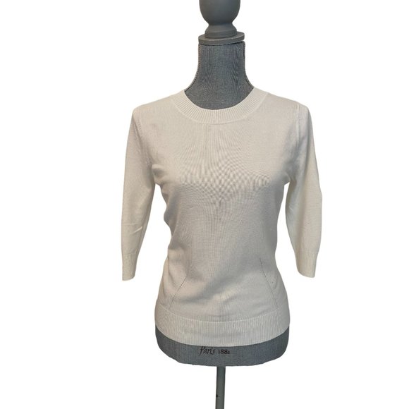 Simon Chang Women's Pullover Crewneck Knit Sweater 3/4 Sleeve Cream Size Small - Picture 2 of 6